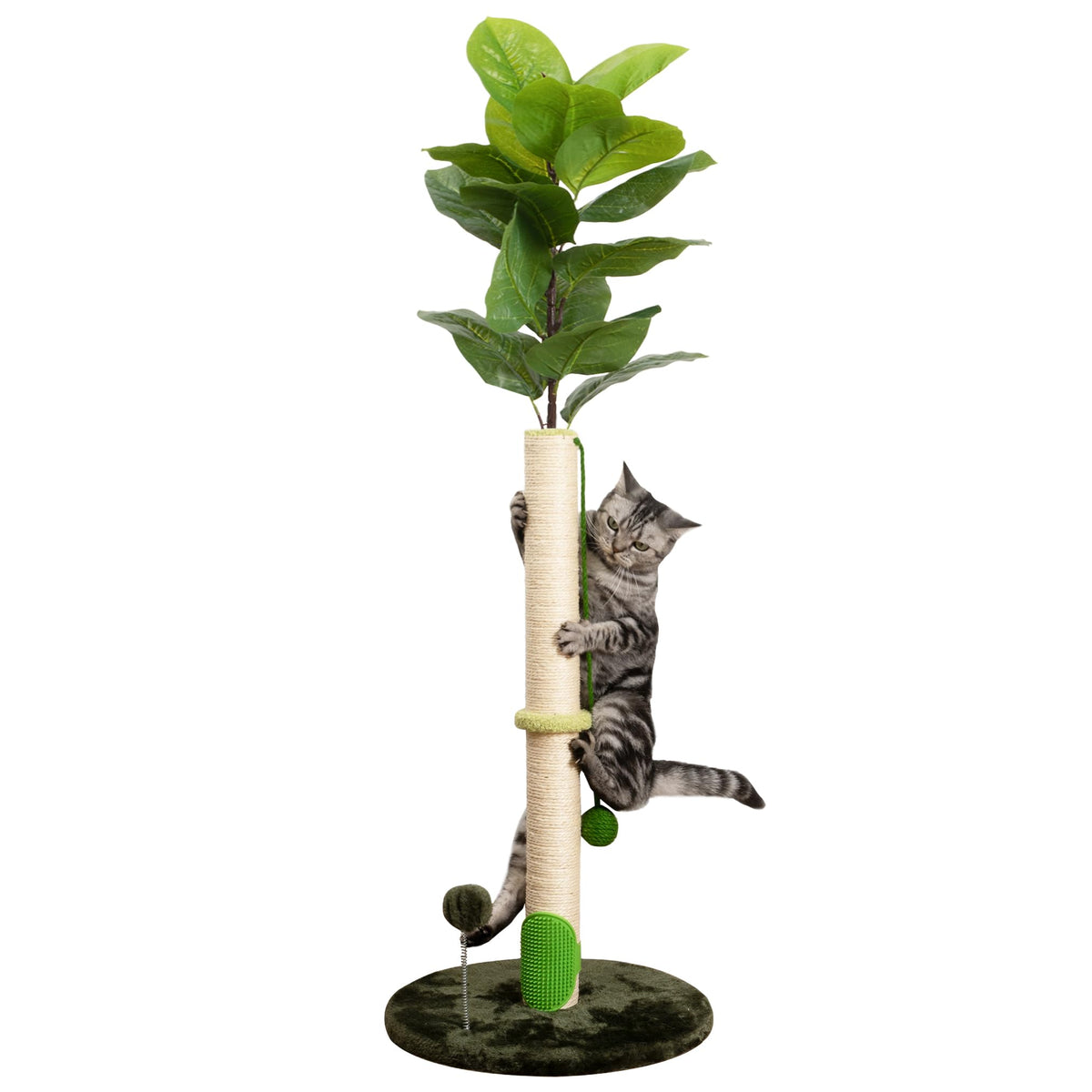 Cat Scratching Post 45 inch Tall Scratching Post with Sisal Rope for Indoor Cats with Sisal Balls and Self-Grooming Rubber Brush