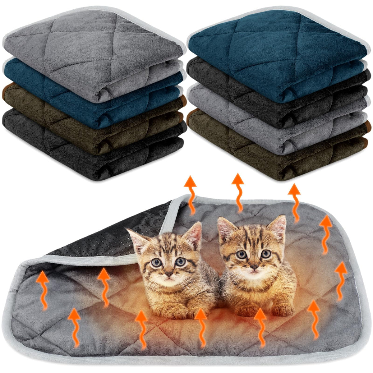 Clysee 8 Pack Self Heating Cat Mat Self Warming Cat Bed 20"x16" Extra Warm Thermal Pet Bed Mat Reflects Body Heat Washable Dog Crate Pad for Indoor Outdoor Pets(Mixing Color)