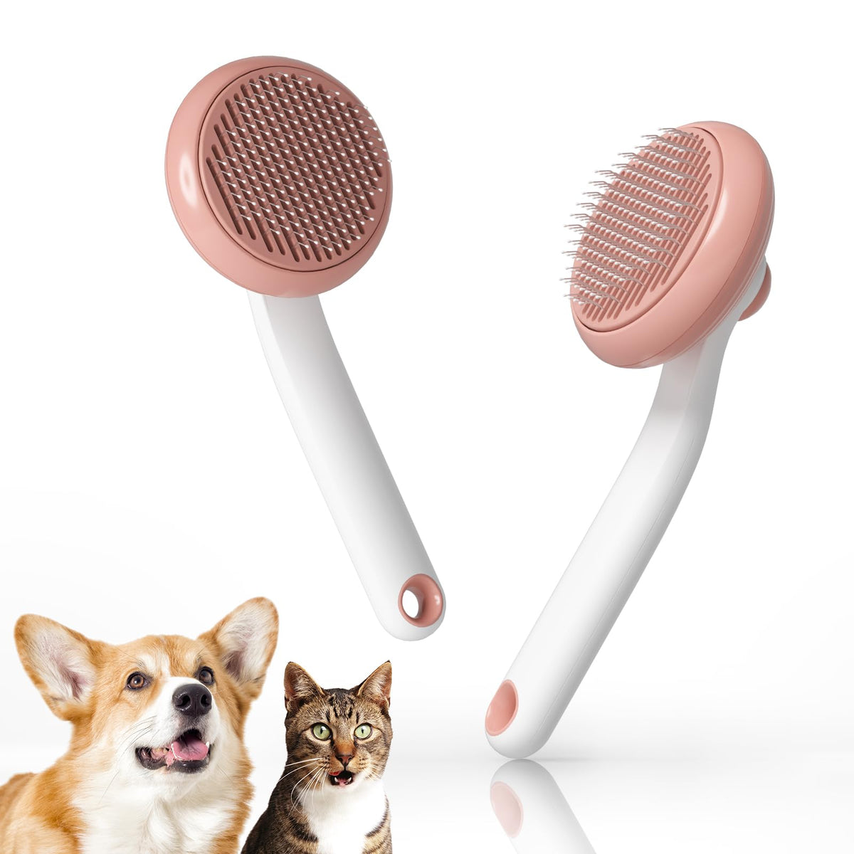 Pet Grooming Self-Cleaning Slicker Brush for Cats & Dogs Effortlessly Removes Tangles Loose Undercoat and Mats (Pink 2 Pack)